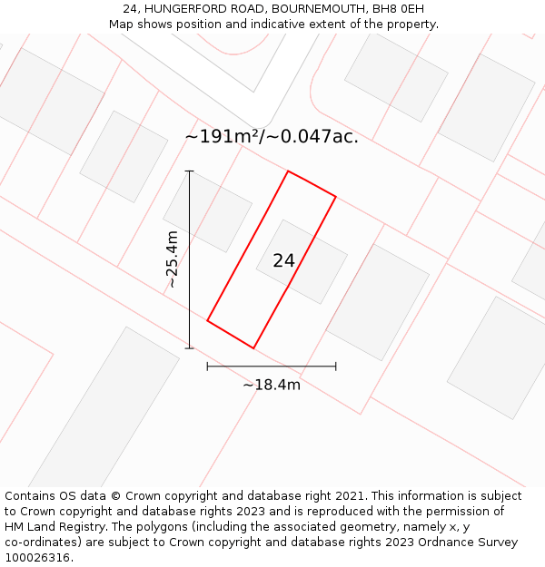 24, HUNGERFORD ROAD, BOURNEMOUTH, BH8 0EH: Plot and title map