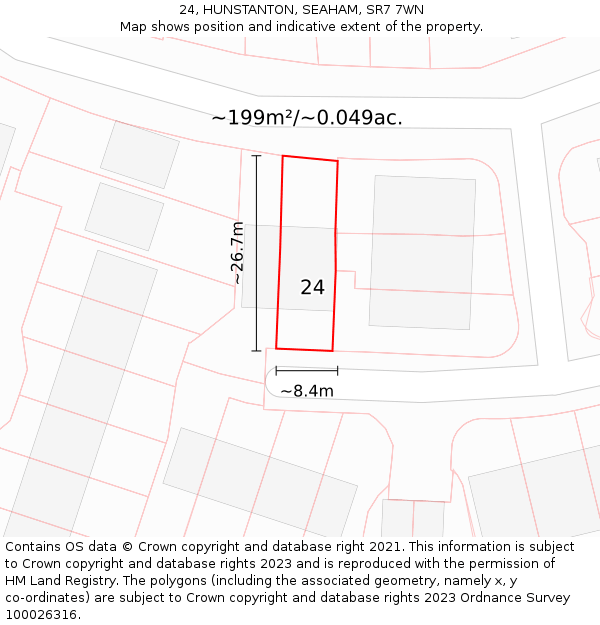 24, HUNSTANTON, SEAHAM, SR7 7WN: Plot and title map