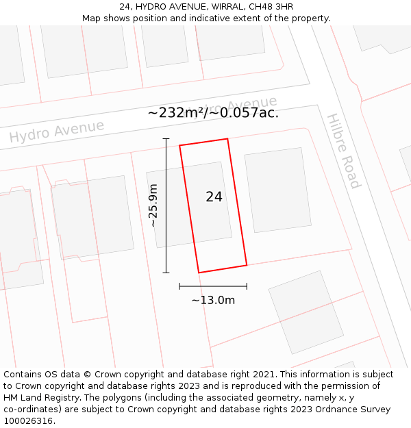 24, HYDRO AVENUE, WIRRAL, CH48 3HR: Plot and title map