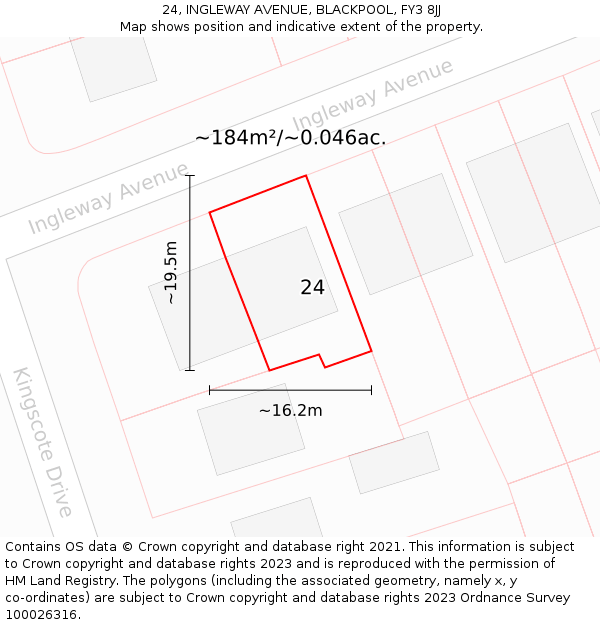 24, INGLEWAY AVENUE, BLACKPOOL, FY3 8JJ: Plot and title map