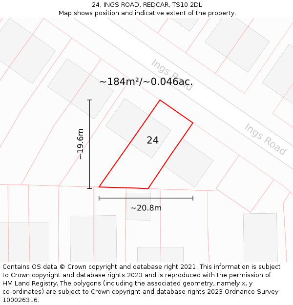 24, INGS ROAD, REDCAR, TS10 2DL: Plot and title map