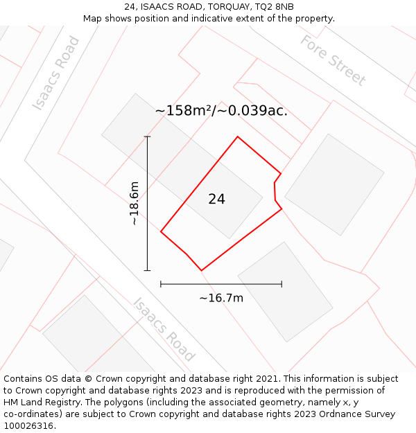 24, ISAACS ROAD, TORQUAY, TQ2 8NB: Plot and title map