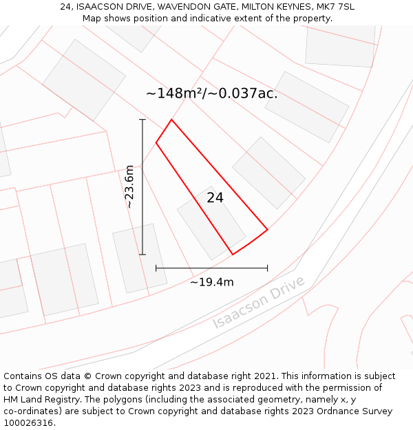 24, ISAACSON DRIVE, WAVENDON GATE, MILTON KEYNES, MK7 7SL: Plot and title map