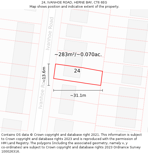 24, IVANHOE ROAD, HERNE BAY, CT6 6EG: Plot and title map