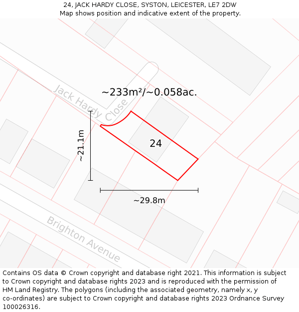 24, JACK HARDY CLOSE, SYSTON, LEICESTER, LE7 2DW: Plot and title map