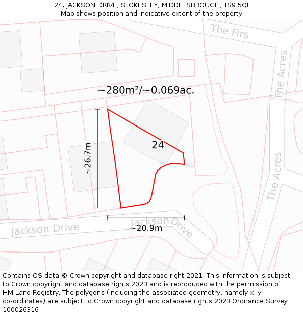 24, JACKSON DRIVE, STOKESLEY, MIDDLESBROUGH, TS9 5QF: Plot and title map