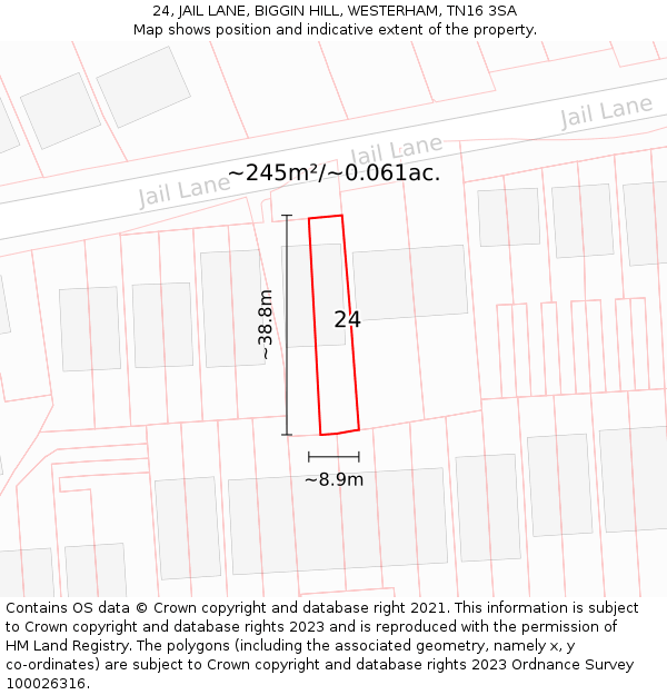 24, JAIL LANE, BIGGIN HILL, WESTERHAM, TN16 3SA: Plot and title map