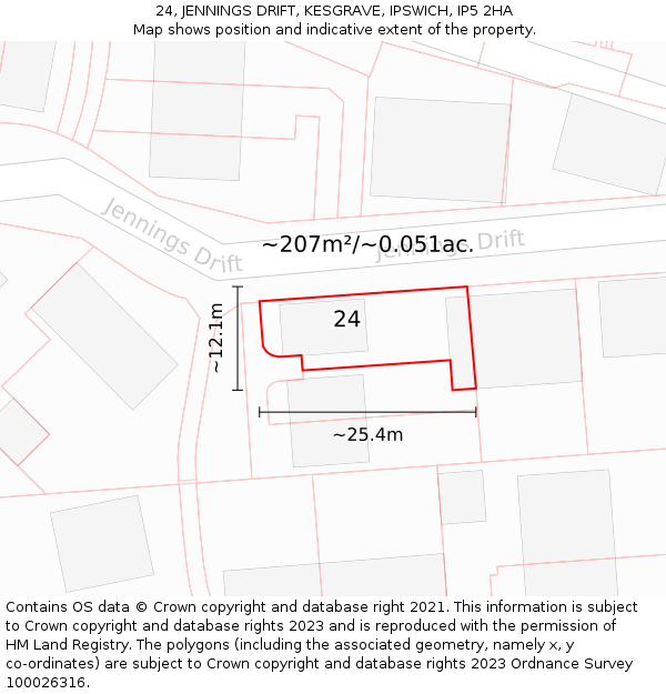 24, JENNINGS DRIFT, KESGRAVE, IPSWICH, IP5 2HA: Plot and title map