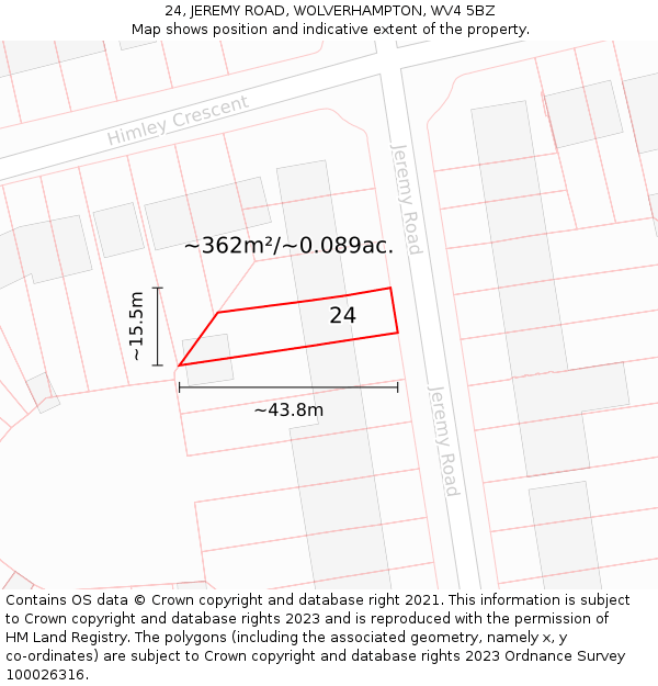 24, JEREMY ROAD, WOLVERHAMPTON, WV4 5BZ: Plot and title map