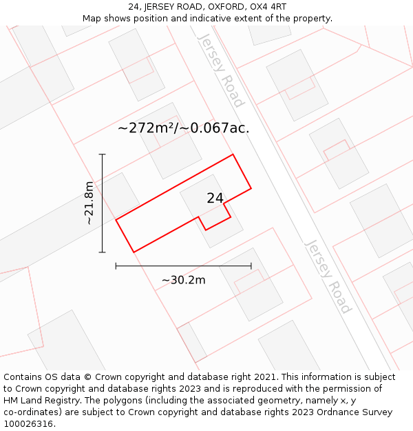 24, JERSEY ROAD, OXFORD, OX4 4RT: Plot and title map