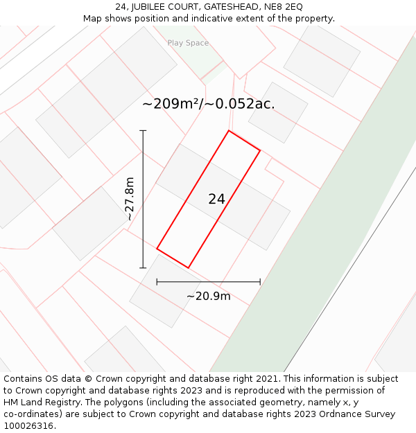 24, JUBILEE COURT, GATESHEAD, NE8 2EQ: Plot and title map
