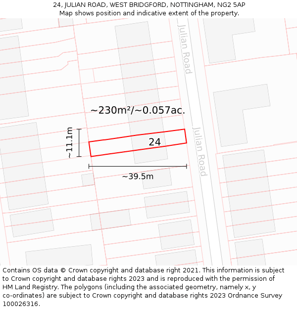 24, JULIAN ROAD, WEST BRIDGFORD, NOTTINGHAM, NG2 5AP: Plot and title map