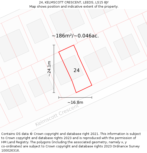 24, KELMSCOTT CRESCENT, LEEDS, LS15 8JY: Plot and title map