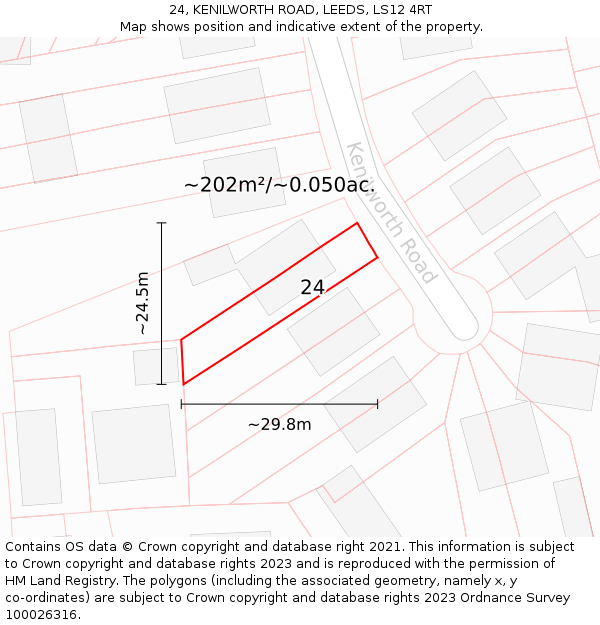 24, KENILWORTH ROAD, LEEDS, LS12 4RT: Plot and title map