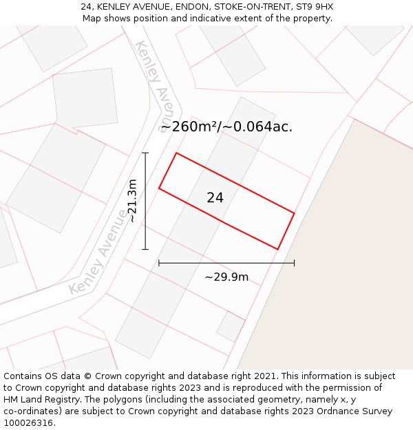 24, KENLEY AVENUE, ENDON, STOKE-ON-TRENT, ST9 9HX: Plot and title map