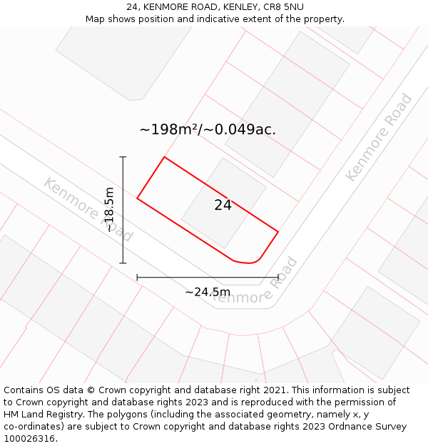 24, KENMORE ROAD, KENLEY, CR8 5NU: Plot and title map