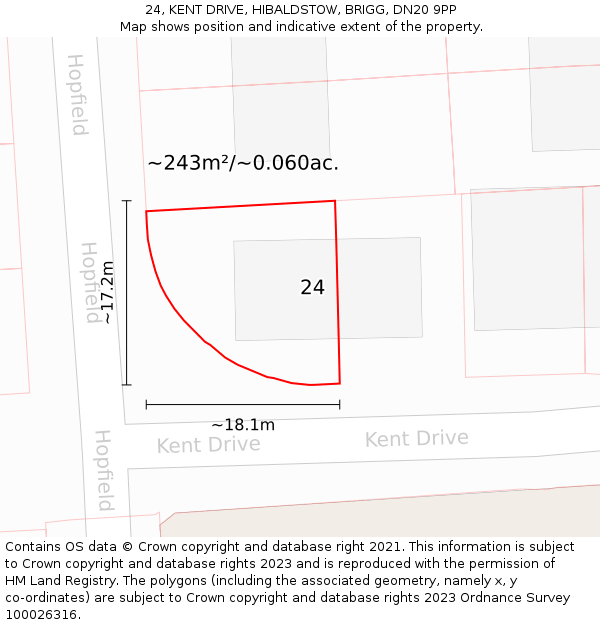 24, KENT DRIVE, HIBALDSTOW, BRIGG, DN20 9PP: Plot and title map