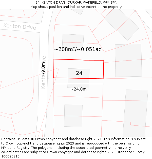 24, KENTON DRIVE, DURKAR, WAKEFIELD, WF4 3PN: Plot and title map