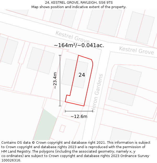 24, KESTREL GROVE, RAYLEIGH, SS6 9TS: Plot and title map