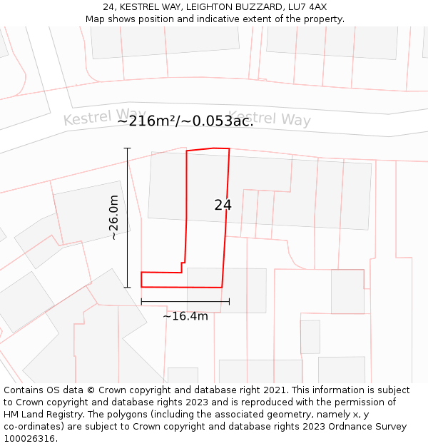 24, KESTREL WAY, LEIGHTON BUZZARD, LU7 4AX: Plot and title map