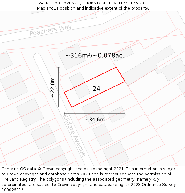 24, KILDARE AVENUE, THORNTON-CLEVELEYS, FY5 2RZ: Plot and title map