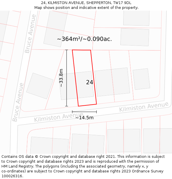 24, KILMISTON AVENUE, SHEPPERTON, TW17 9DL: Plot and title map