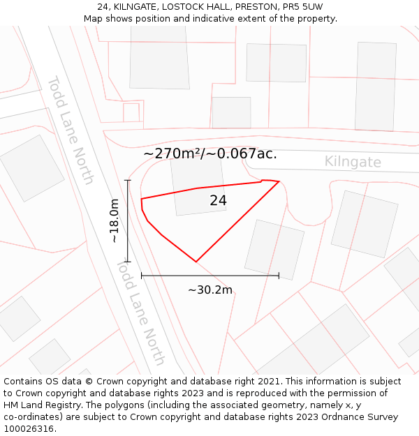 24, KILNGATE, LOSTOCK HALL, PRESTON, PR5 5UW: Plot and title map