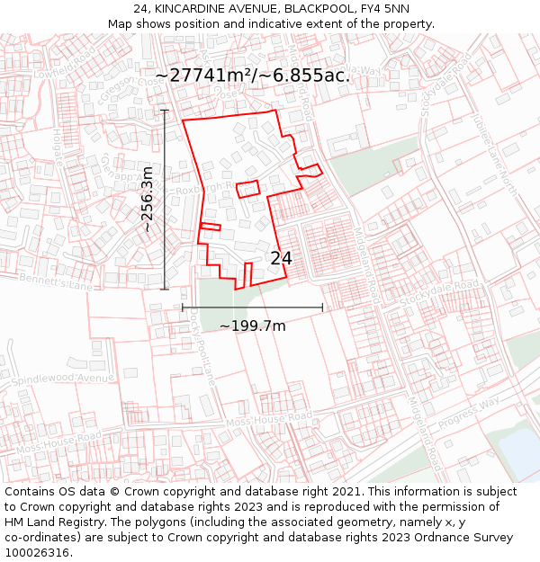 24, KINCARDINE AVENUE, BLACKPOOL, FY4 5NN: Plot and title map