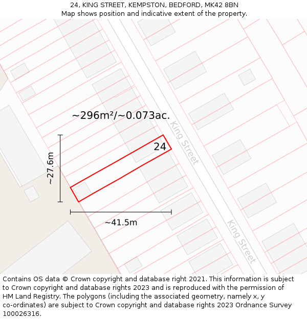 24, KING STREET, KEMPSTON, BEDFORD, MK42 8BN: Plot and title map