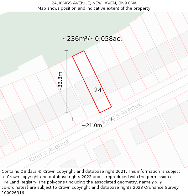 24, KINGS AVENUE, NEWHAVEN, BN9 0NA: Plot and title map