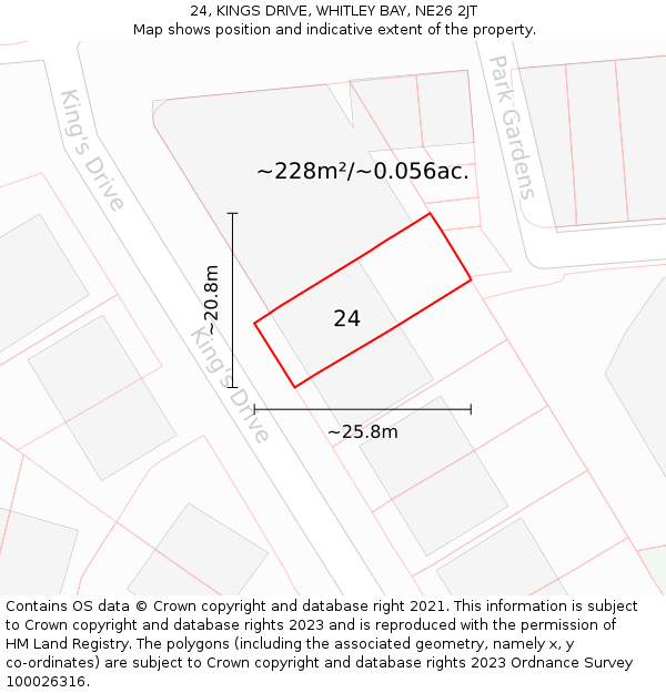 24, KINGS DRIVE, WHITLEY BAY, NE26 2JT: Plot and title map