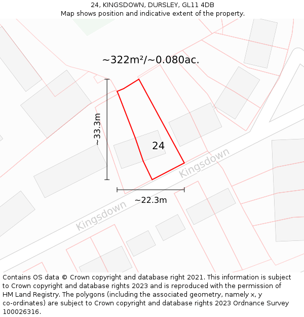 24, KINGSDOWN, DURSLEY, GL11 4DB: Plot and title map