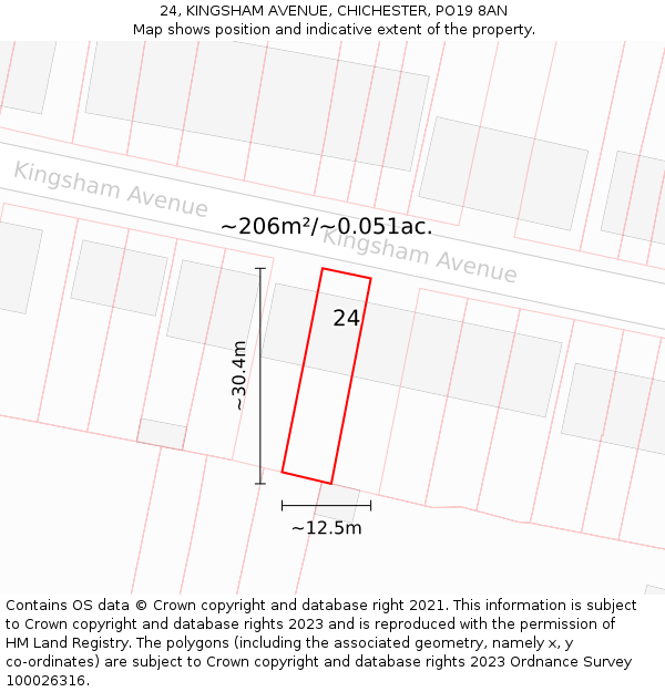 24, KINGSHAM AVENUE, CHICHESTER, PO19 8AN: Plot and title map