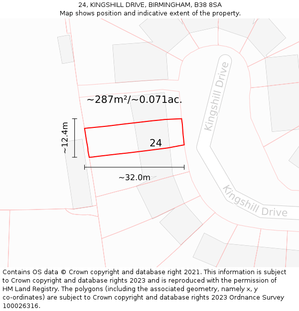 24, KINGSHILL DRIVE, BIRMINGHAM, B38 8SA: Plot and title map