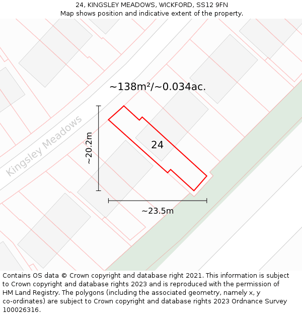 24, KINGSLEY MEADOWS, WICKFORD, SS12 9FN: Plot and title map