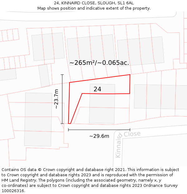 24, KINNAIRD CLOSE, SLOUGH, SL1 6AL: Plot and title map