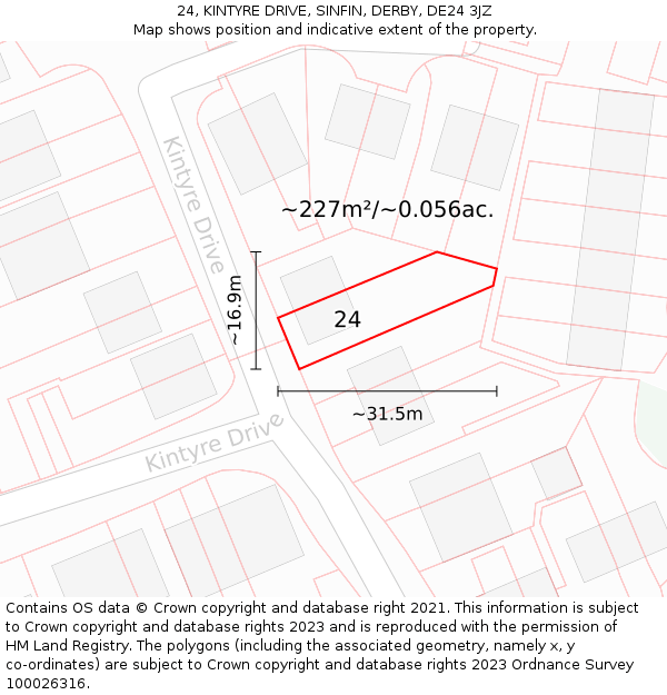 24, KINTYRE DRIVE, SINFIN, DERBY, DE24 3JZ: Plot and title map