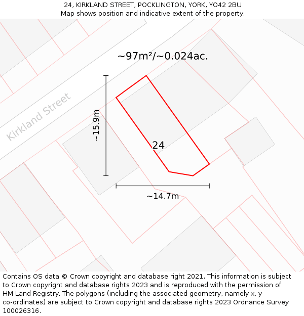 24, KIRKLAND STREET, POCKLINGTON, YORK, YO42 2BU: Plot and title map