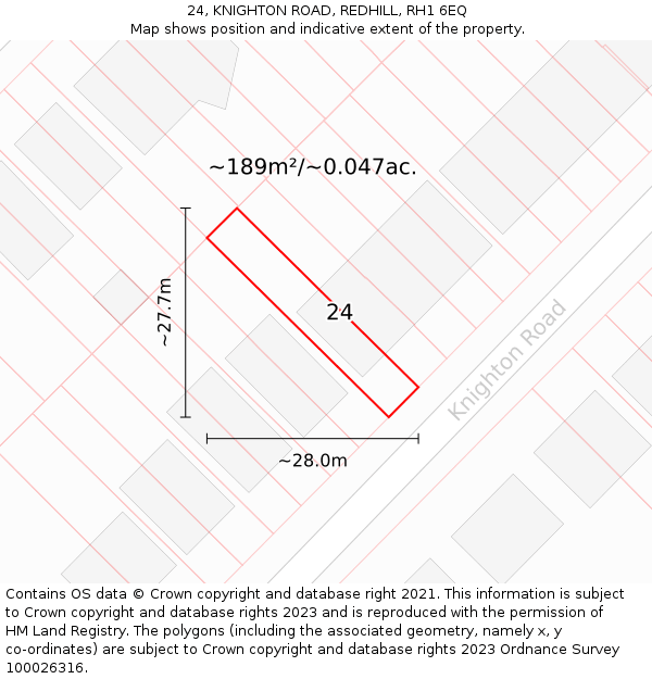 24, KNIGHTON ROAD, REDHILL, RH1 6EQ: Plot and title map