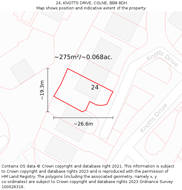 24, KNOTTS DRIVE, COLNE, BB8 8DH: Plot and title map