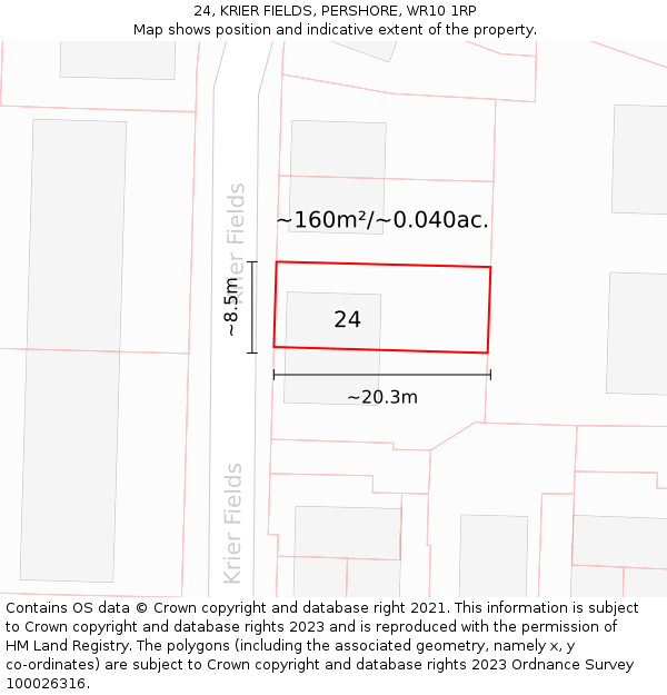 24, KRIER FIELDS, PERSHORE, WR10 1RP: Plot and title map