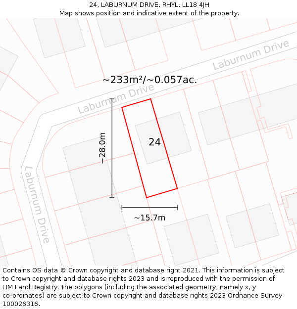 24, LABURNUM DRIVE, RHYL, LL18 4JH: Plot and title map