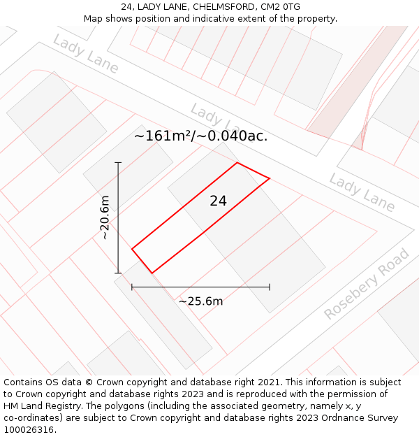 24, LADY LANE, CHELMSFORD, CM2 0TG: Plot and title map