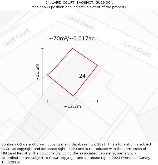 24, LAIRD COURT, BAGSHOT, GU19 5QN: Plot and title map