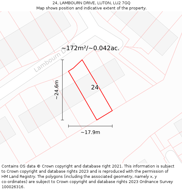 24, LAMBOURN DRIVE, LUTON, LU2 7GQ: Plot and title map