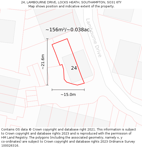 24, LAMBOURNE DRIVE, LOCKS HEATH, SOUTHAMPTON, SO31 6TY: Plot and title map