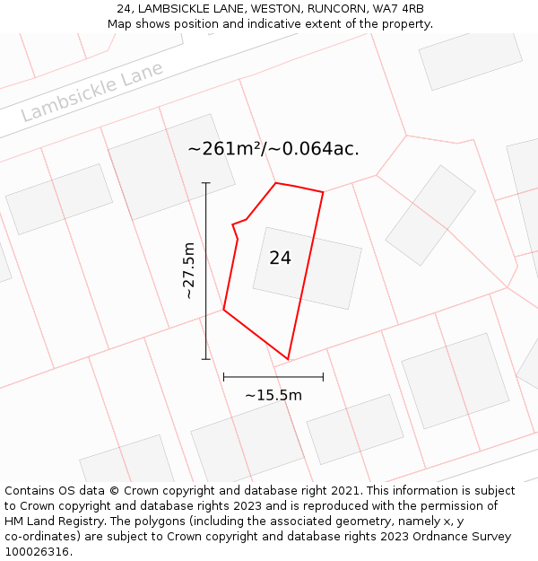 24, LAMBSICKLE LANE, WESTON, RUNCORN, WA7 4RB: Plot and title map