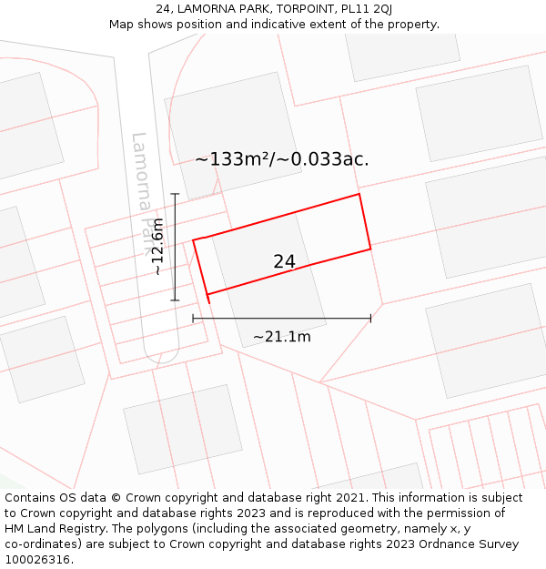 24, LAMORNA PARK, TORPOINT, PL11 2QJ: Plot and title map