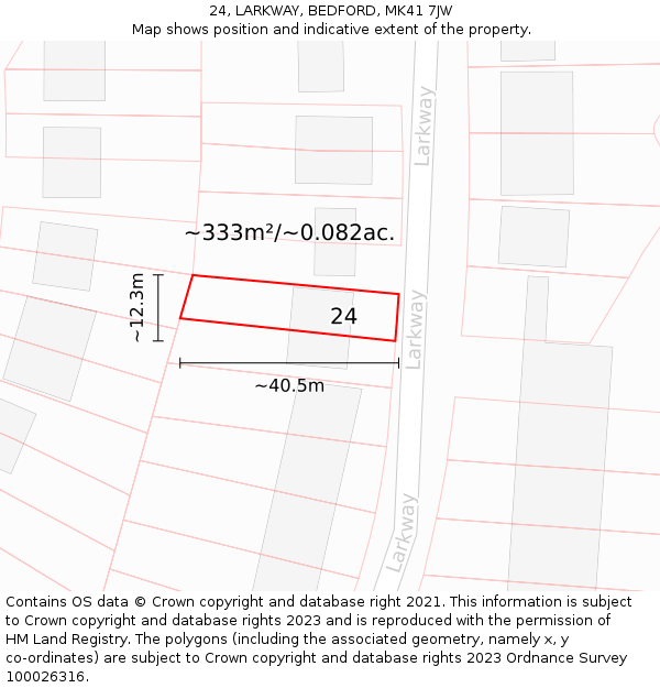 24, LARKWAY, BEDFORD, MK41 7JW: Plot and title map