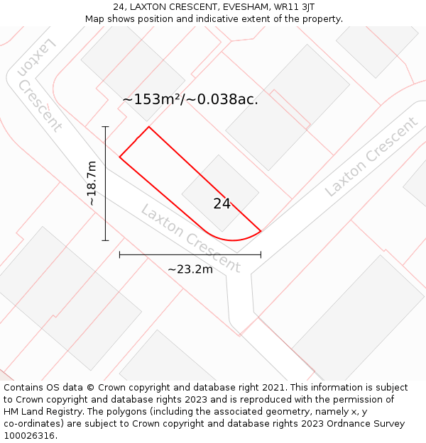 24, LAXTON CRESCENT, EVESHAM, WR11 3JT: Plot and title map
